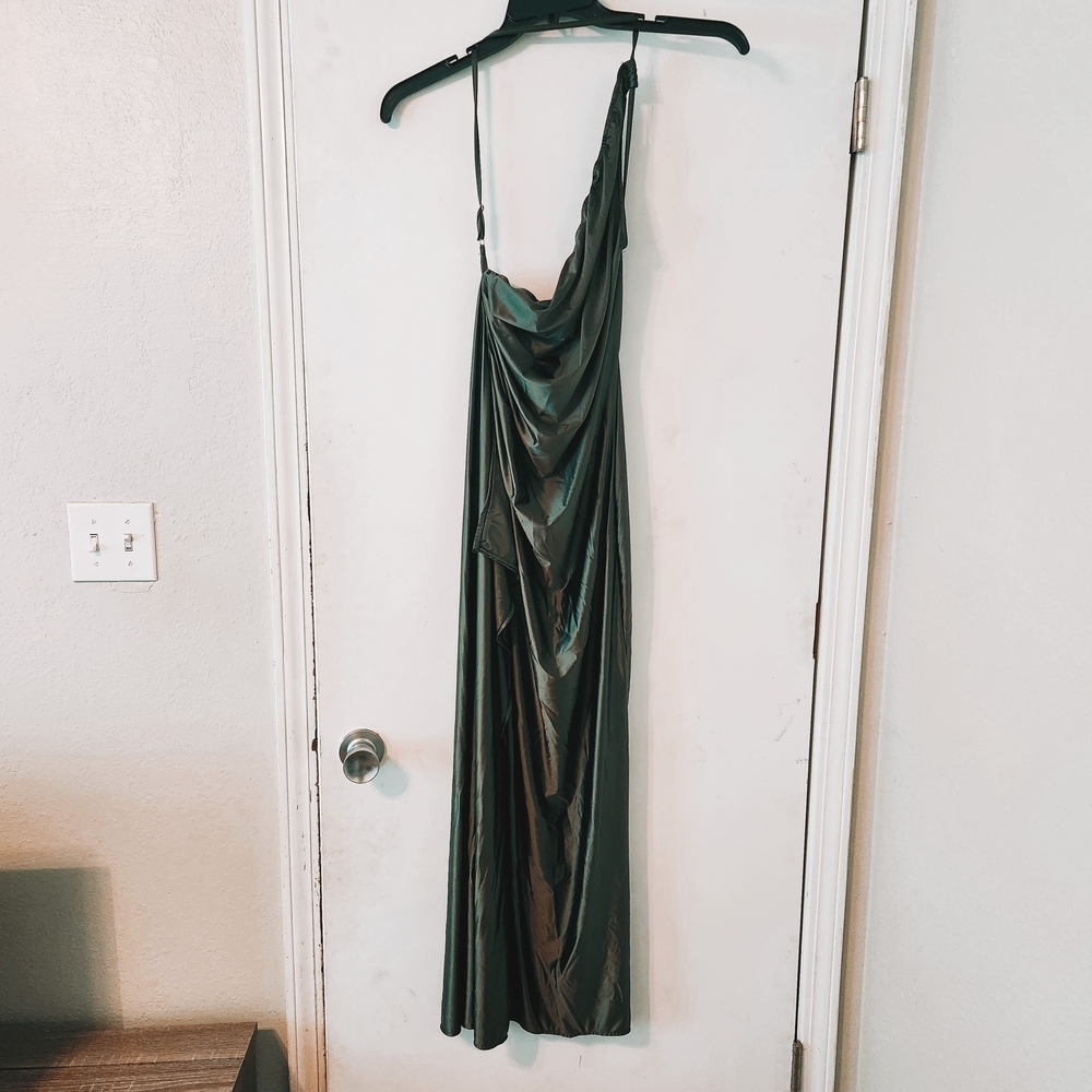 One Shoulder Army Green Dress